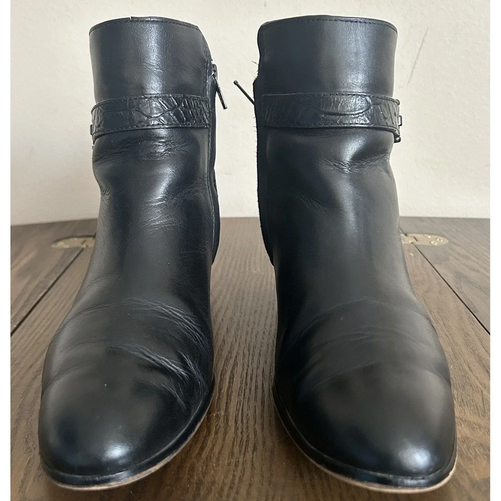 Coach Paulina Womens 7.5B Black Leather Classic Boots Booties Ankle‎ Buckle